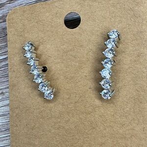 White Gold Faux CZ Ear Crawler Earrings